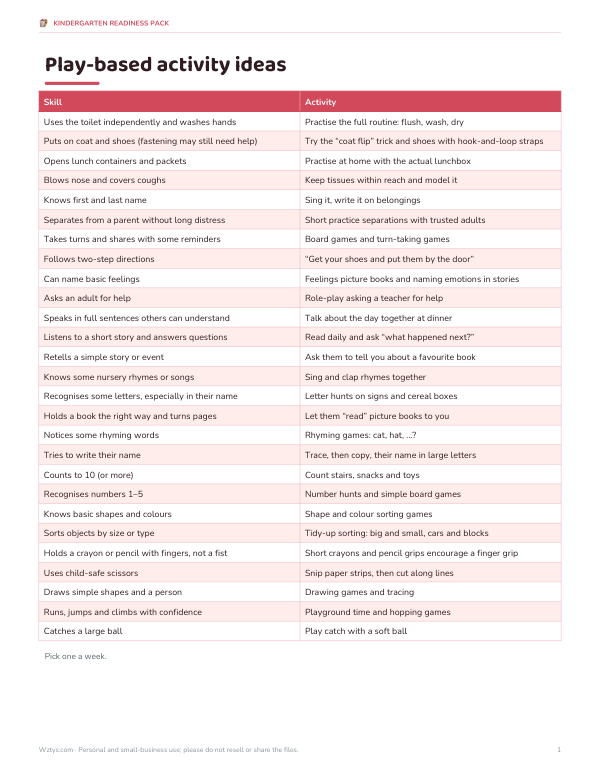 Preview of Printable Kindergarten Readiness Activity Cards